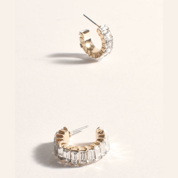 Baguette Jewel Mini Hoop Earrings (Crystal)