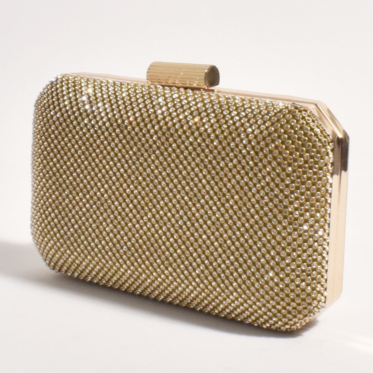 Diamante Mesh Structured Gold Clutch LUNAMAY