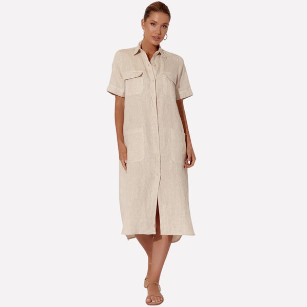 Petrina Linen Shirt Dress can be worn loose flowing without the belt