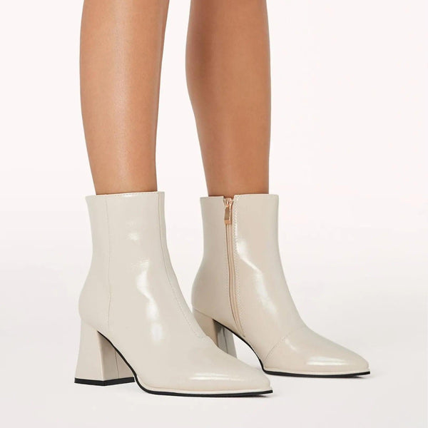 Caden Ankle Boots in a chalk coloured patent.