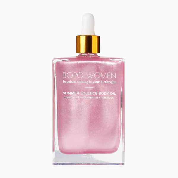 Bopo Women Summer Solstice Body Oil in a limited edition pink shimmer