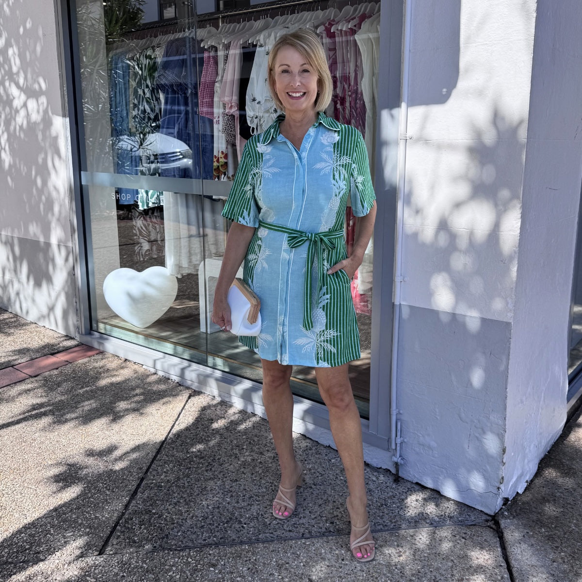 Ebby & I Bellini Blue Green Shirt Dress – LUNAMAY