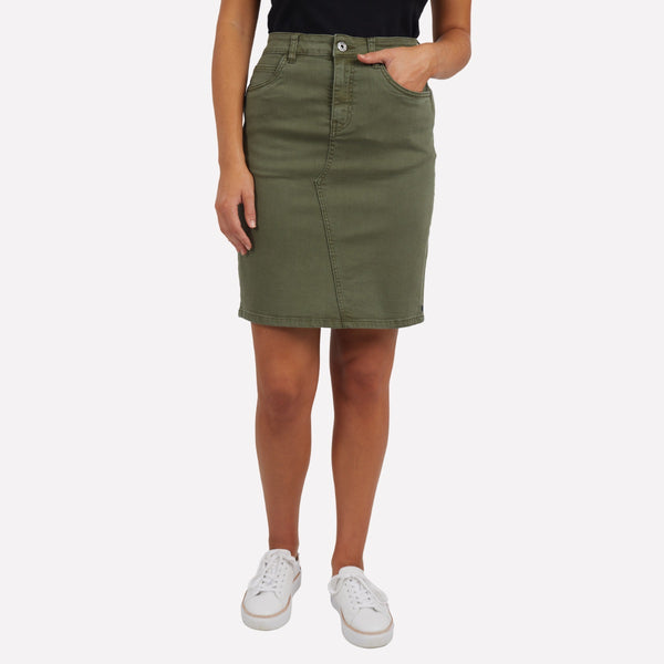 Elm Belle Denim Skirt (Khaki)