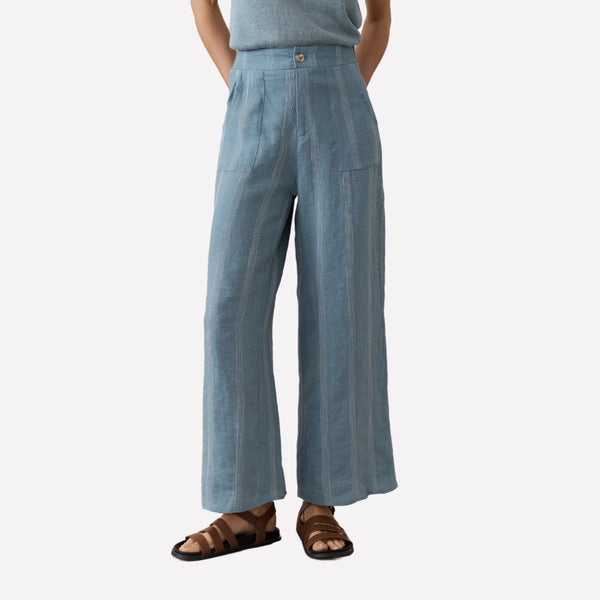 Jude Stripe Linen Pants (Blue)