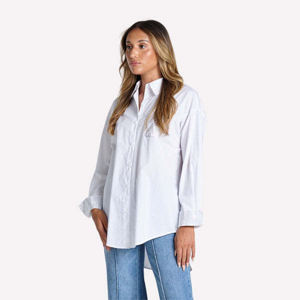 Chloe Diamante Shirt is made from a white cotton fabric