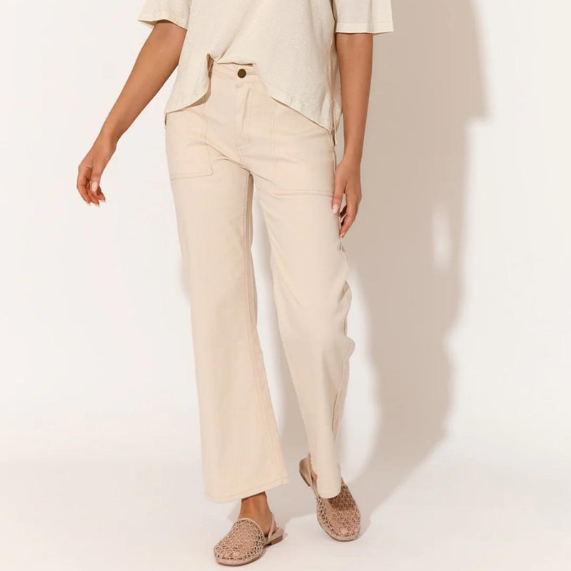 Our Alani Patch Pocket Jeans are available in a neutral, sand colour