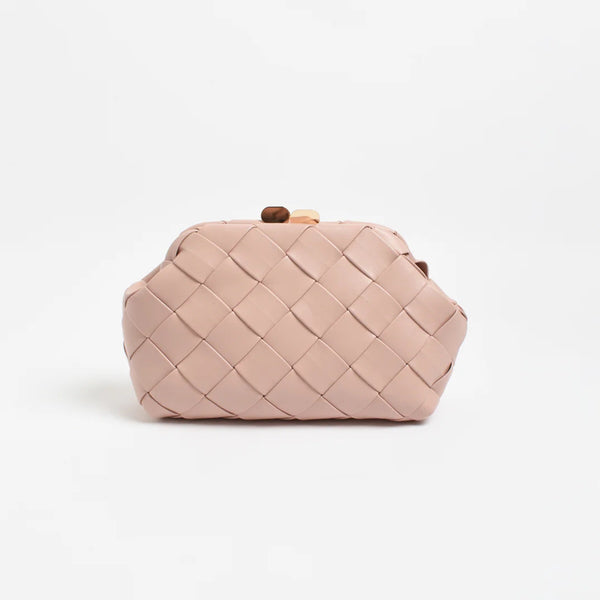Amelie Weave Clutch in a dusty pink colour.