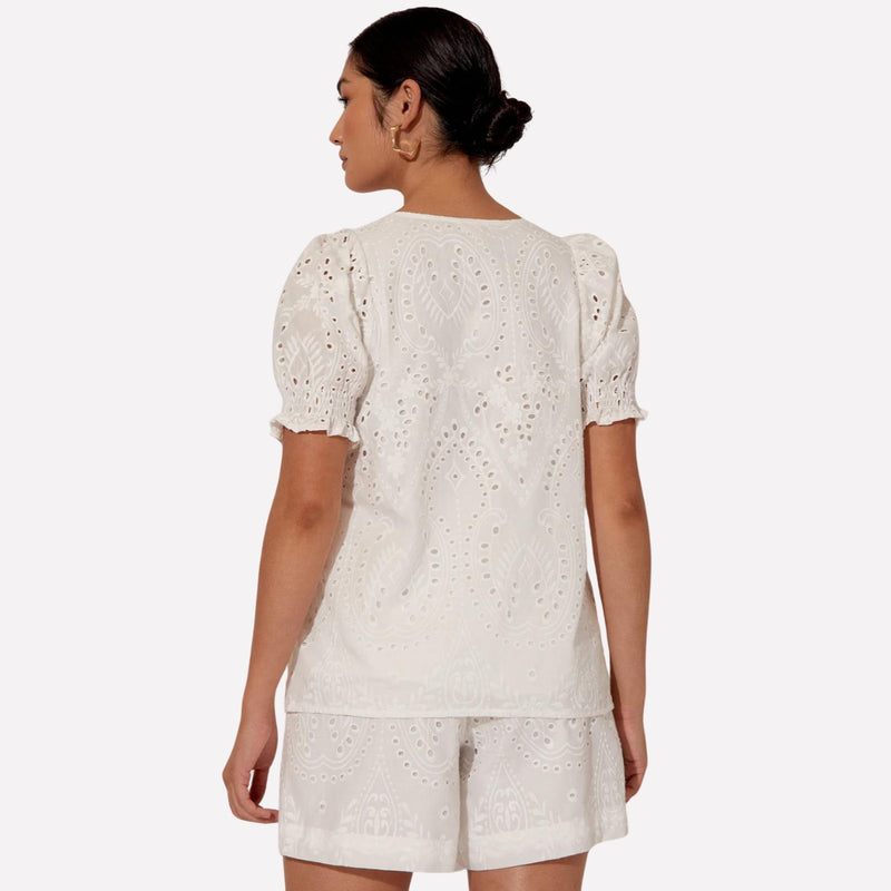 Amity Deco Broderie Top (White)