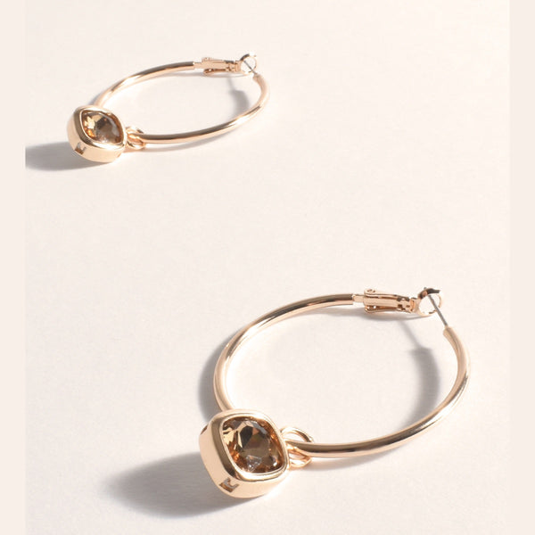 Andie Jewel Drop Hoop Earrings in chocolate and gold
