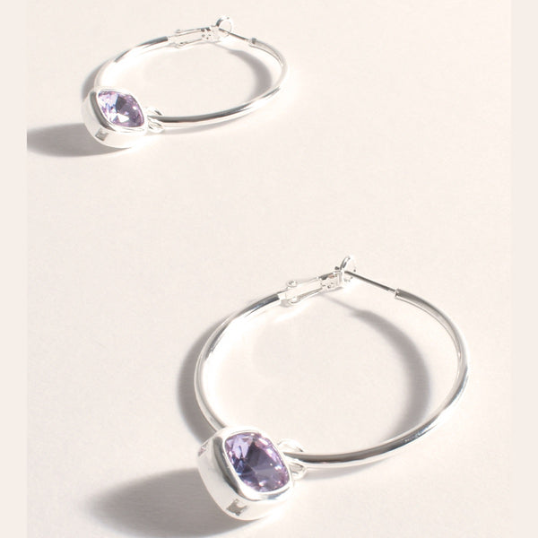 Andie Jewel Drop Hoop Earrings in silver with a lilac glass drop