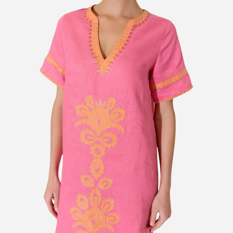 Archer Applique Linen Dress (Pink/Orange)