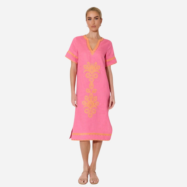 Archer Applique Linen Dress (Pink/Orange)