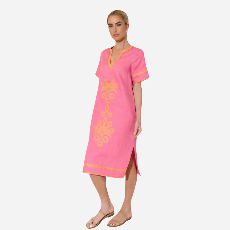 Archer Applique Linen Dress (Pink/Orange)