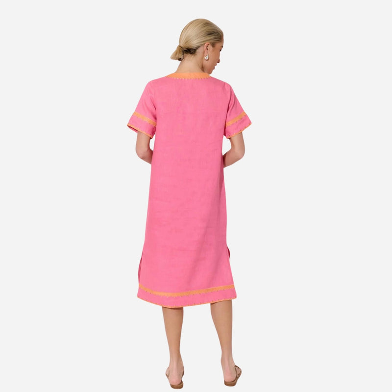 Archer Applique Linen Dress (Pink/Orange)