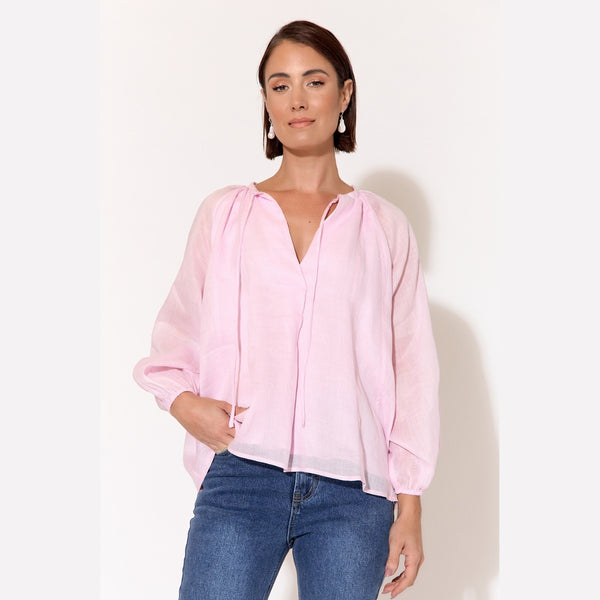 Aubrie Long Sleeve Ramie Top in a light pink colour