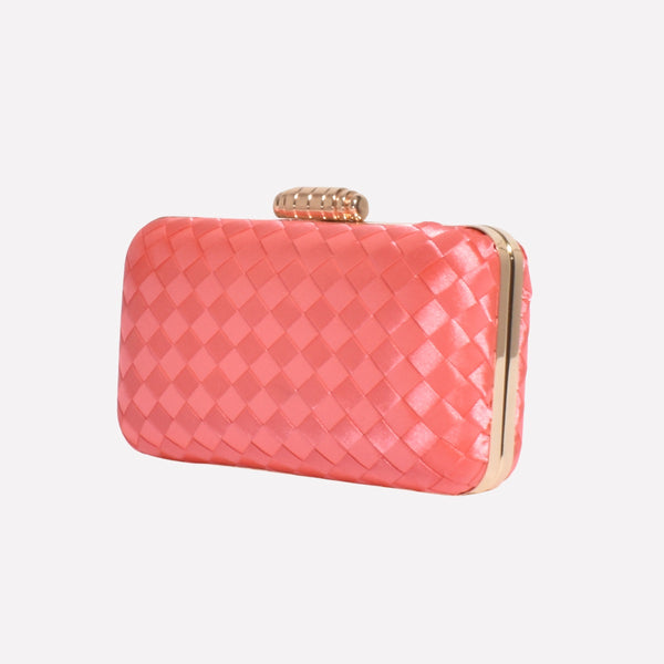 Aurelia Satin Plait Structured Clutch (Peach)
