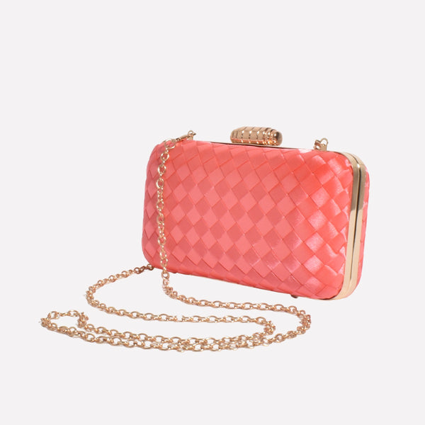 Aurelia Satin Plait Structured Clutch (Peach)