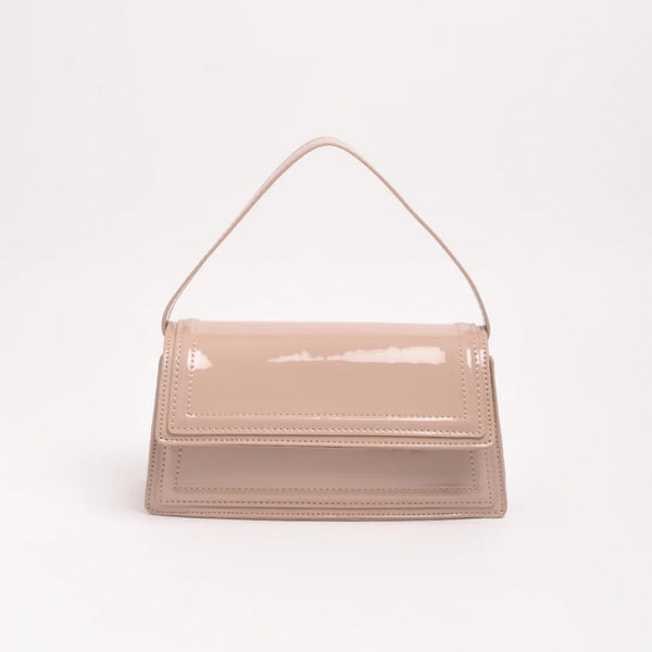 Ava High Shine Structured Bag in Nude