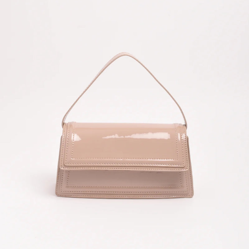 Ava High Shine Structured Bag in Nude