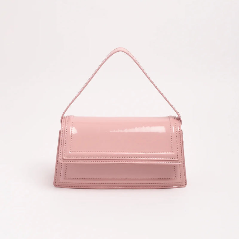 Ava High Shine Structured Handbag in a pale pink colour.