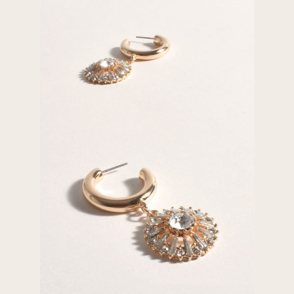 Baguette Jewel Charm Hoop Earrings (Gold)