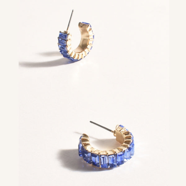 Baguette Jewel Mini Hoop Earrings in blue