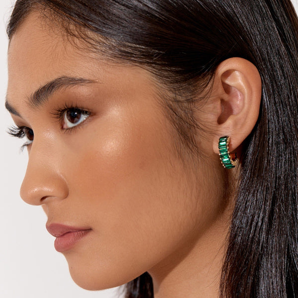 Baguette Jewel Mini Hoop Earrings (Crystal)