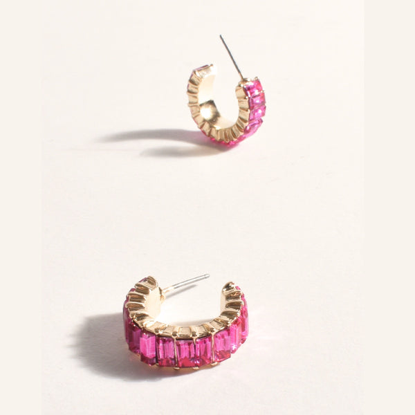 These hot pink and gold earrings have a stud closure