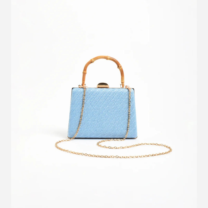 Bamboo Handle Weave Small Bag (Blue)