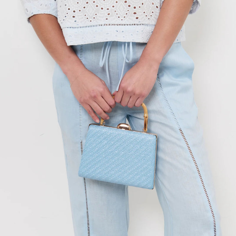 Bamboo Handle Weave Small Bag (Blue)