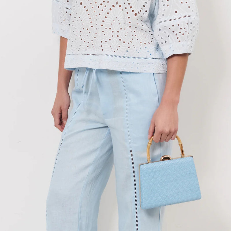 Bamboo Handle Weave Small Bag (Blue)