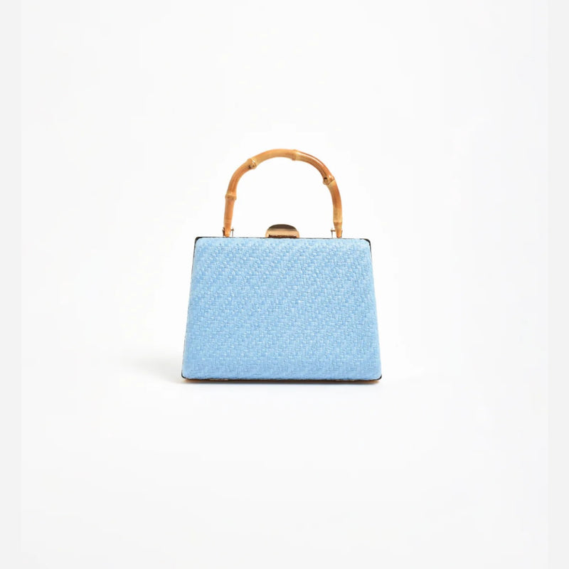 Bamboo Handle Weave Small Bag (Blue)
