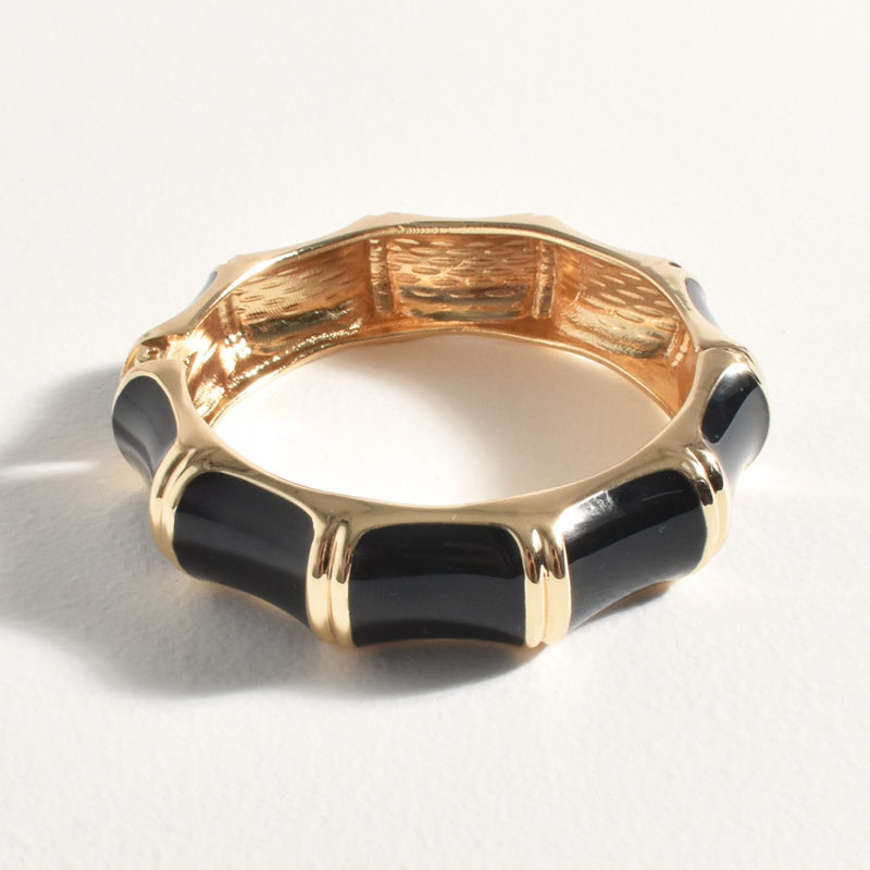 Bamboo Look Cuff Bracelet (Black/Gold)