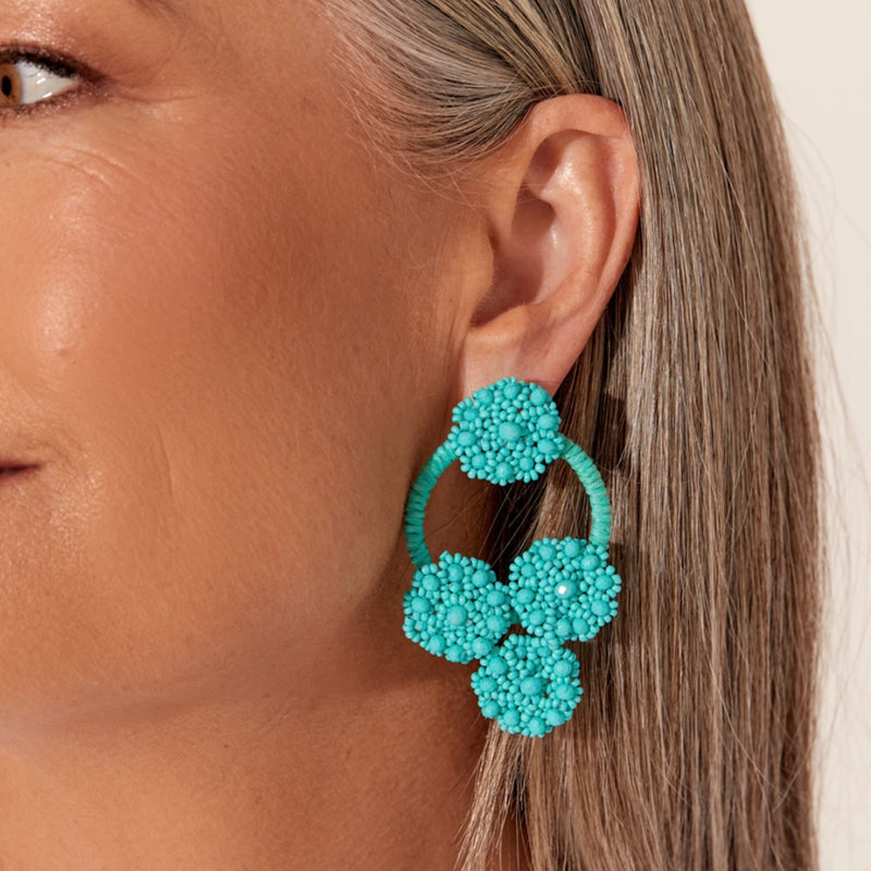 Beaded Crochet Earrings in Teal