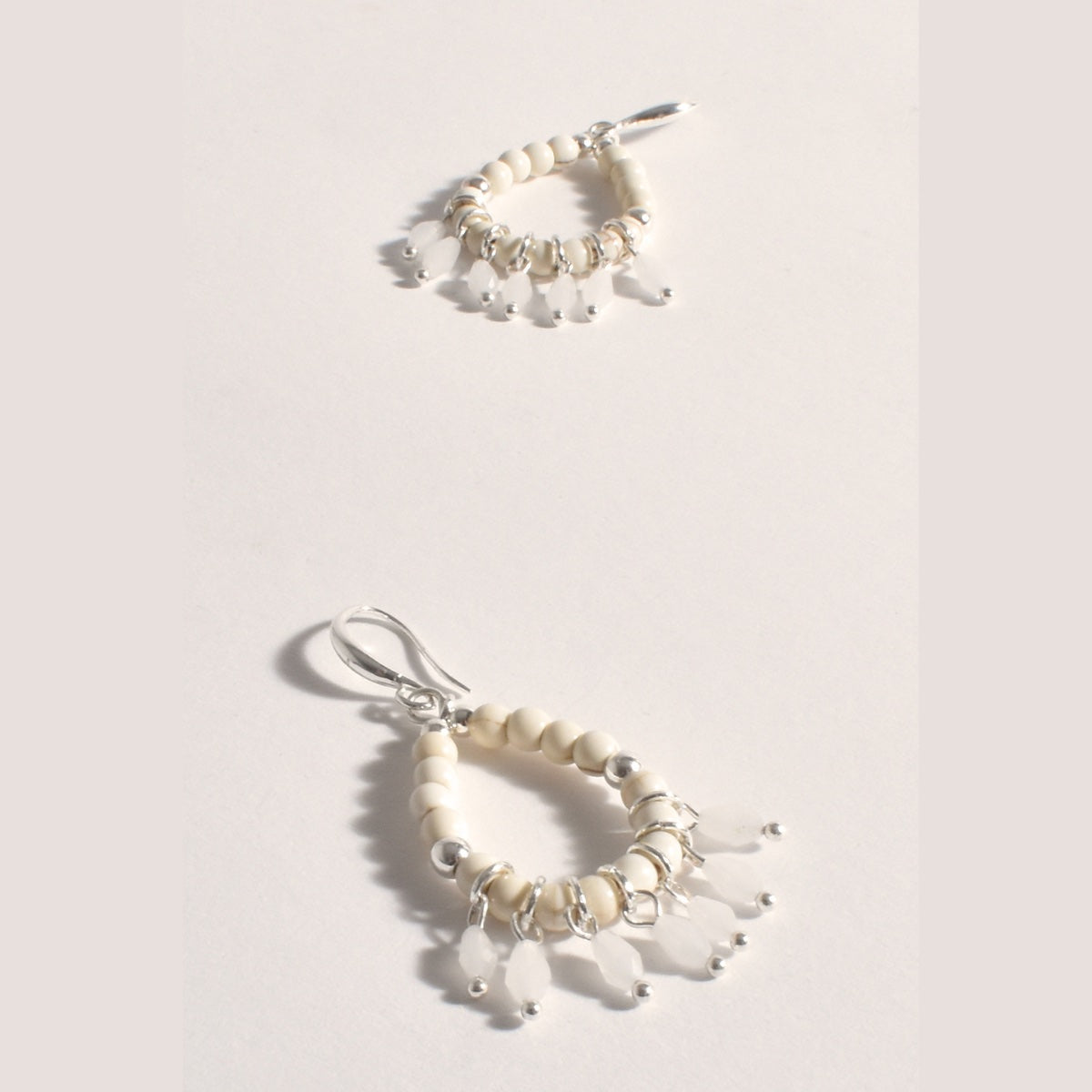Beaded Drop Earrings in White – LUNAMAY - Main Image