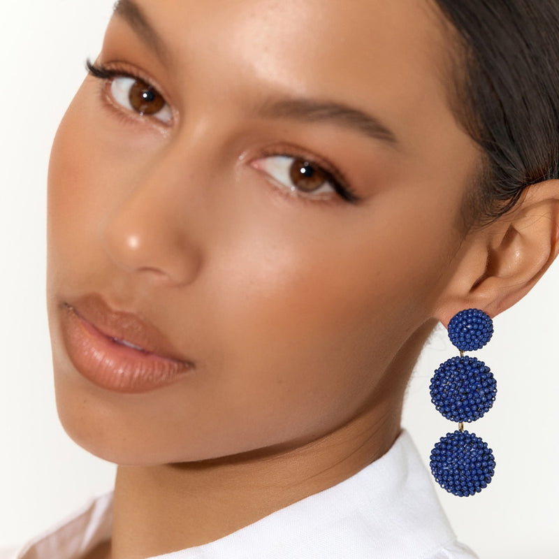 Beaded Trio Drop Earrings (Navy)