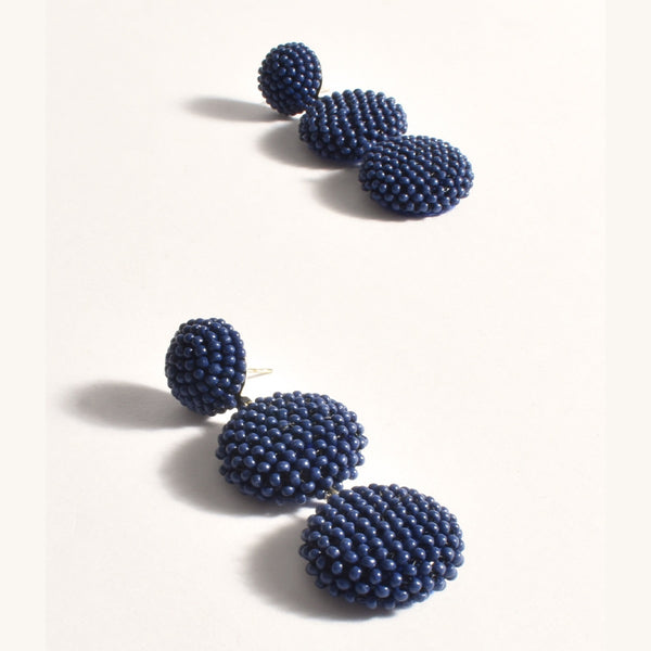 Beaded Trio Drop Earrings (Navy)