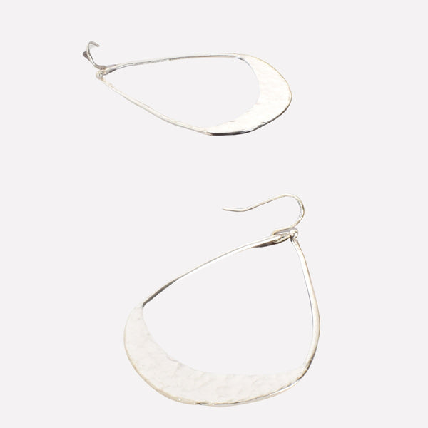 Beaten Metal Teardrop Hook Earrings in Silver