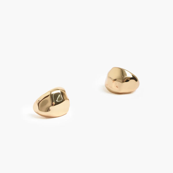 Bevelled Metal Hoop Earrings in gold. They have a stud back closure.