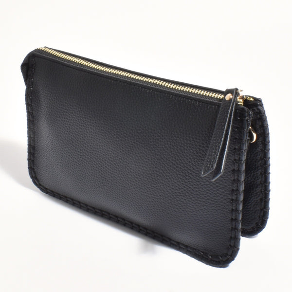 Bobbie Blanket Stitch Clutch (Black)