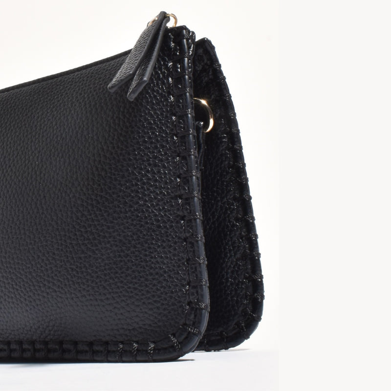 Bobbie Blanket Stitch Clutch (Black)