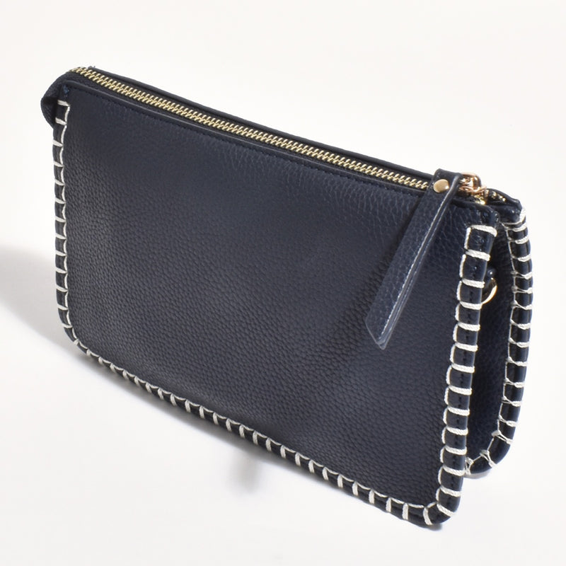 Bobbie Blanket Stitch Clutch (Navy)