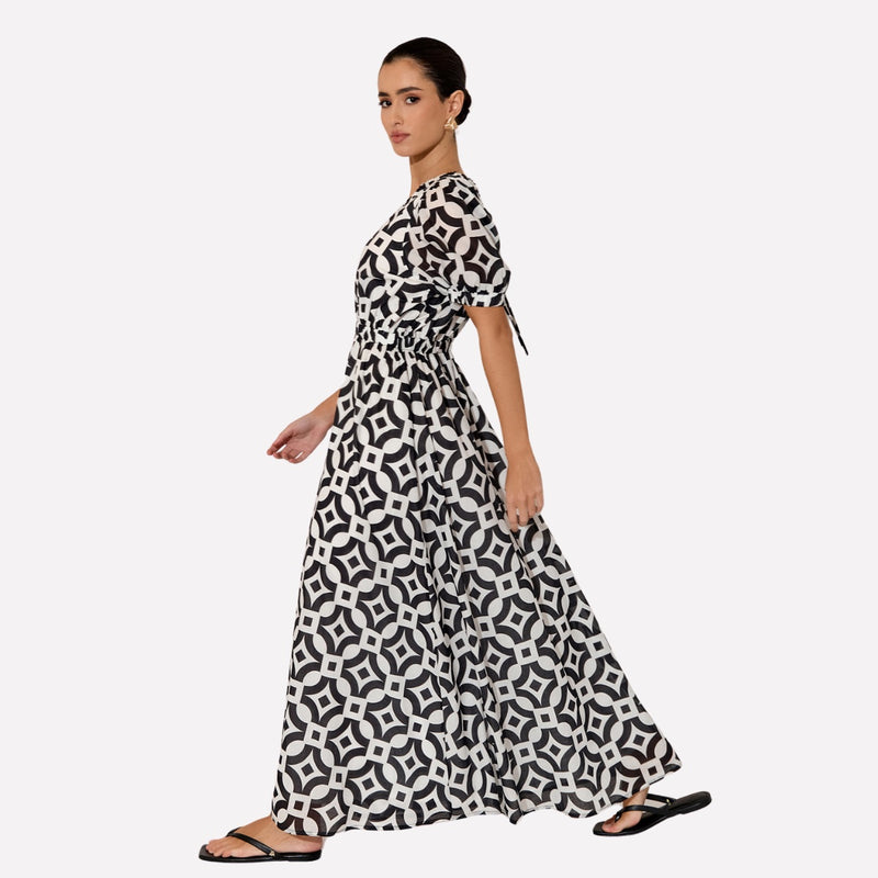 Carla Geometric Maxi Dress (Black/White)