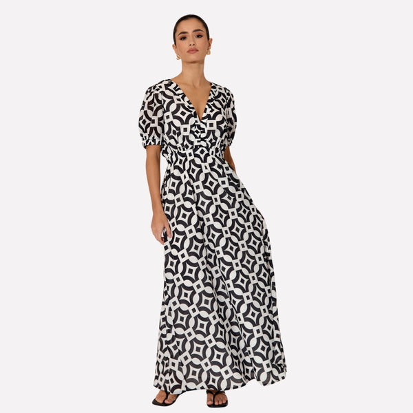 Carla Geometric Maxi Dress (Black/White)