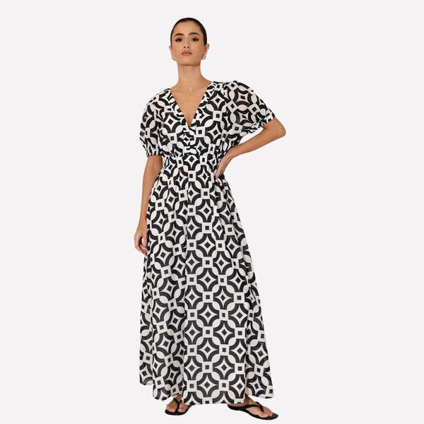 Carla Geometric Maxi Dress (Black/White)