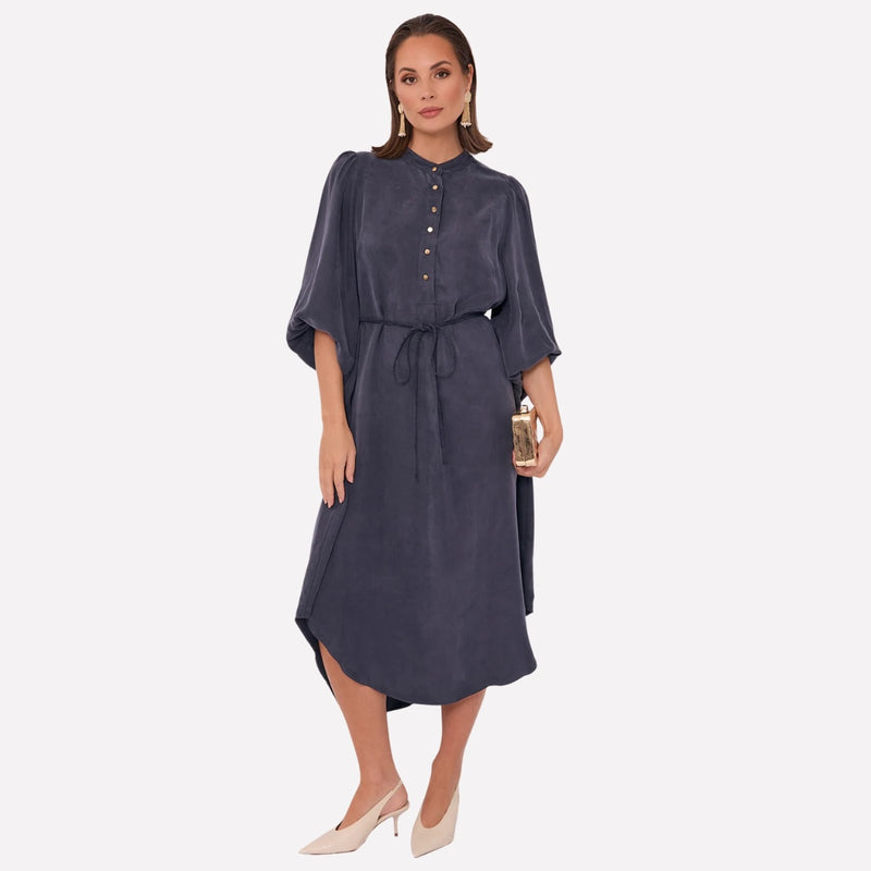 Cece Cupro Midi Dress (Navy)