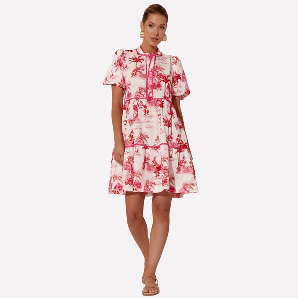 Celeste Floral Linen Dress (Pink)