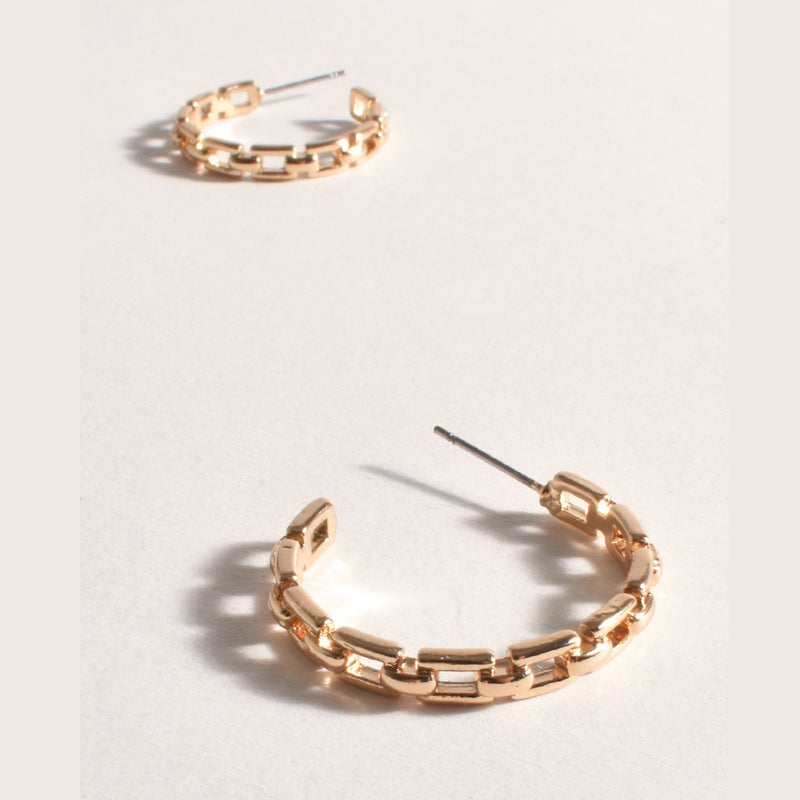 Chain Pattern Hoop Earrings in Gold