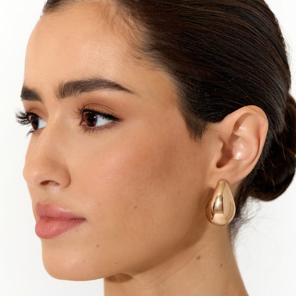 Chunky Metal Teardrop Stud Earrings in Gold