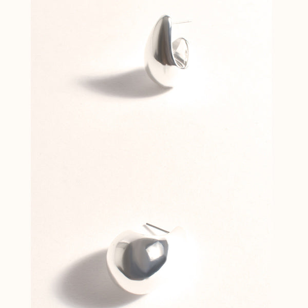 Chunky Metal Teardrop Stud Earrings in Silver